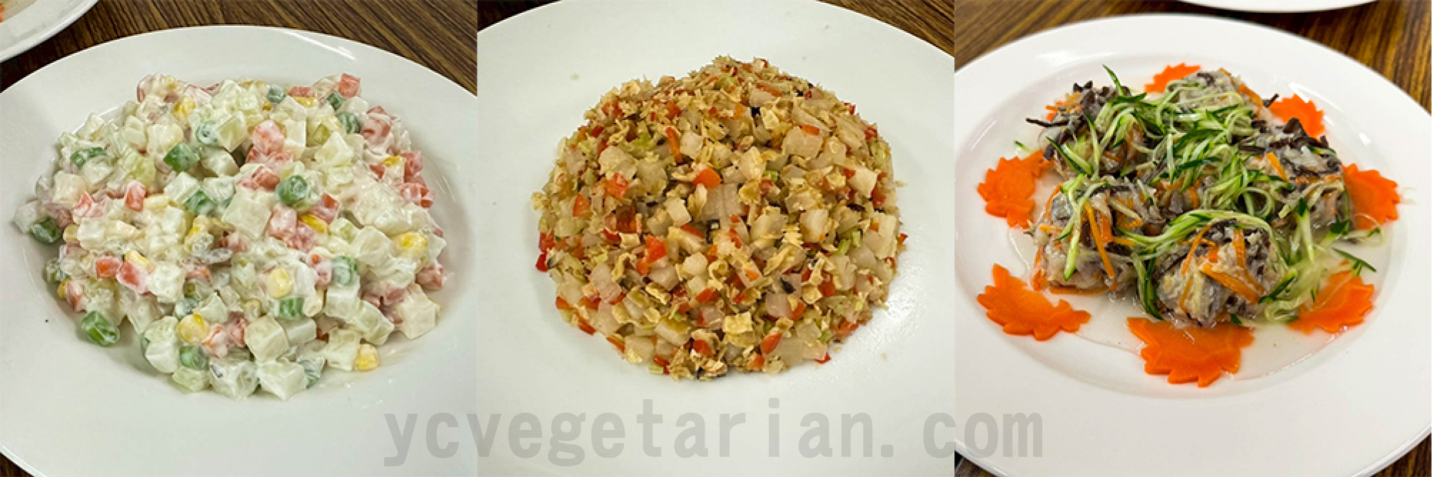 三色洋芋沙拉、豆薯炒蔬菜鬆、木耳蘿蔔絲球